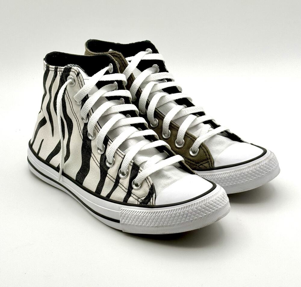 Converse You - High Chuck Customs 1/2-Zebra 1/2 Army Green Canvas Unisex M-7/W-9